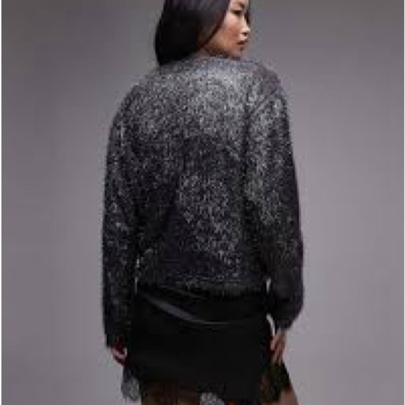 Women's Black Crew Neck Tinsel Sweater in Gunmetal NWT - Picture 2 of 7